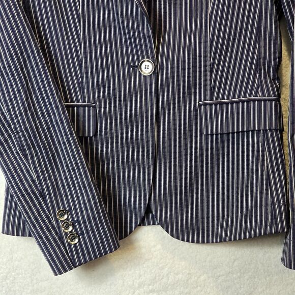 GUCCI Blazer Womens EU 38 US 2 Navy Blue Pinstripe Office Siren Boardroom - Picture 5 of 12
